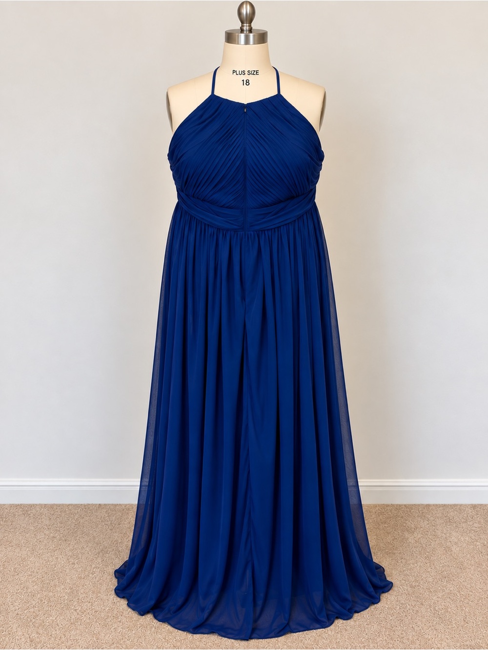 Plus Size Halter Chiffon Maxi Dress in Royal Blue